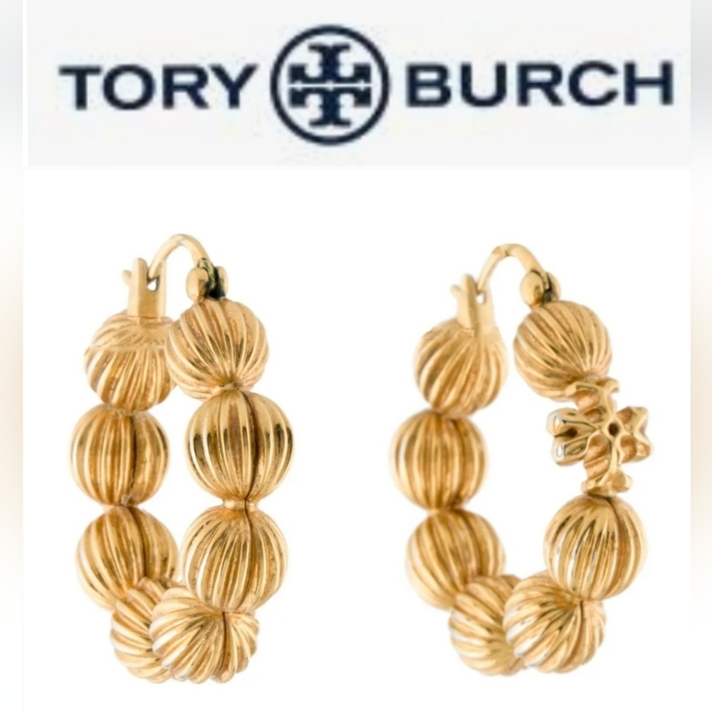Tory Burch Roxanne Fluted Bead Hoop Earrings